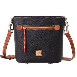 Dooney & Bourke Saffiano Small Zip Pebbled Leather Crossbody Bag in Black Cognac